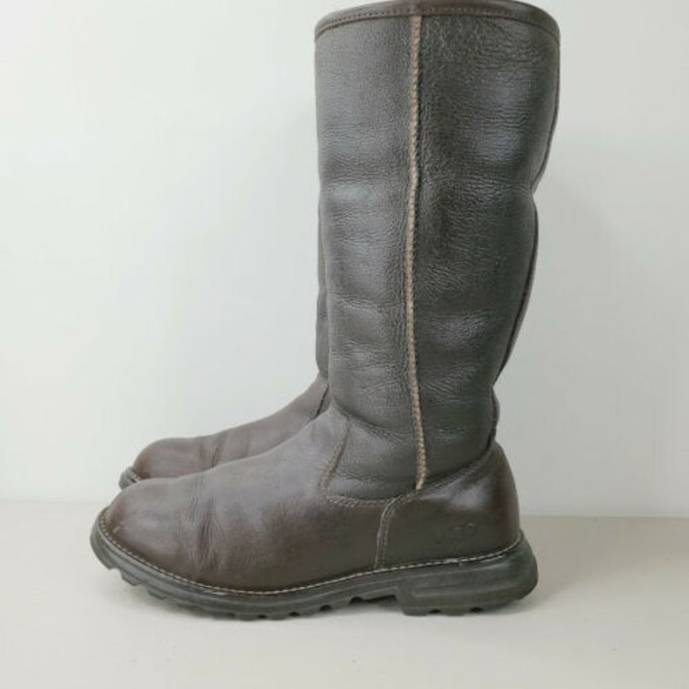 Ugg Australia Womens Brown Brooks Tall 5490 Leather Pull On Snow Boots Size 9